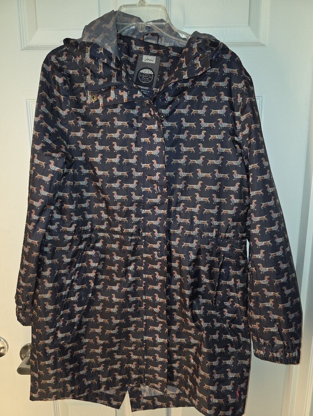 Joules Right as Rain Navy Dachshund Print Raincoat Size US 6
